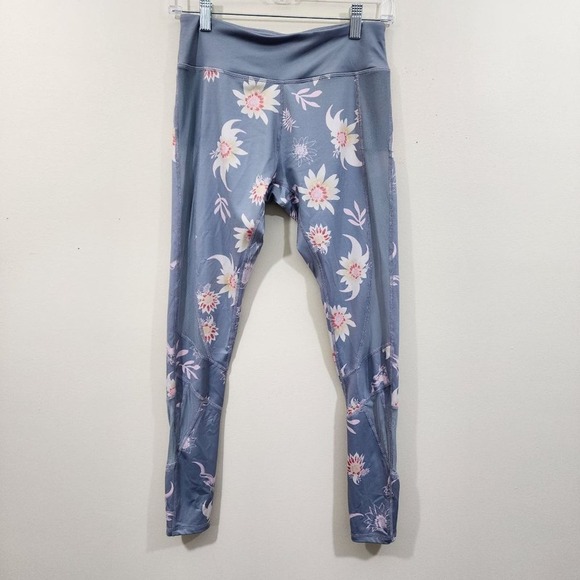 Mint Lilac lotus flower print with mesh calf & thigh leggings woman's size small - Picture 1 of 14
